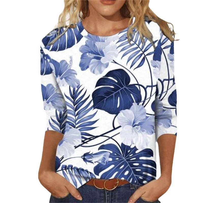 Spring and Autumn Round Neck Butterfly Flower Pattern 3D Printed Top Fashionable Casual Long Sleeved Women's T-shirts