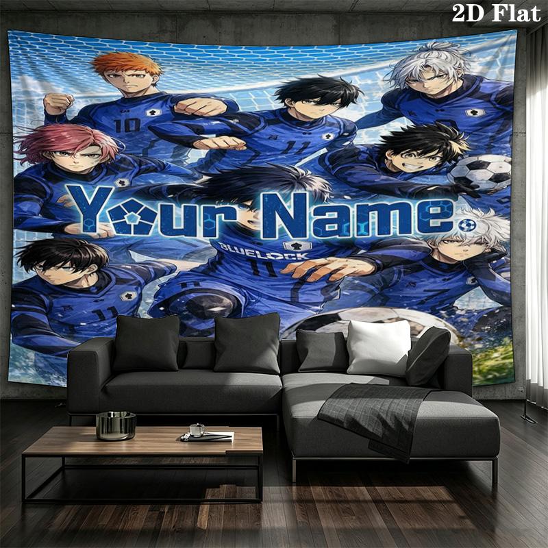 Blue Lock Soccer Custom Name Wall Tapestry Aesthetic Wall Hanging Printed Fabric Blanket Decorative Tapestries For Bedroom Living Room Home Decor