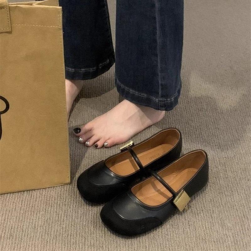 Fashion Women's Vintage Dress Flats Ballet Flats for Women Low-Cut Slip-On Round Toe Slippers Dressy Comfortable Ankle Strap Flat Shoes