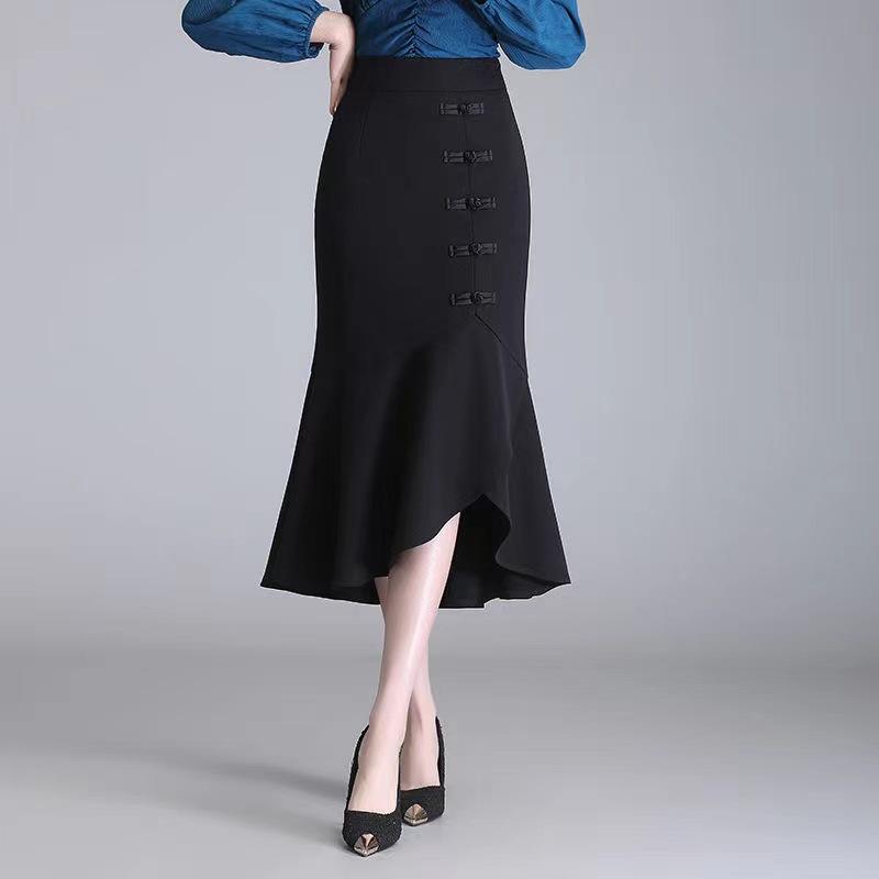 Fishtail Skirt Short Skirt Skirt Women's Summer Skirt Spring Women's Small Man High Sense Black High Waist Thin Korean