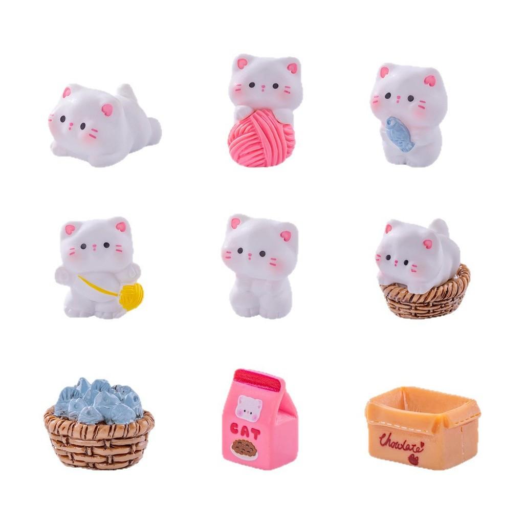 9Pcs/set Cartoon Cat Animal Miniatures Diy Resin Ornaments Fairy Garden Decoration Moss Terrarium Micro Landscape