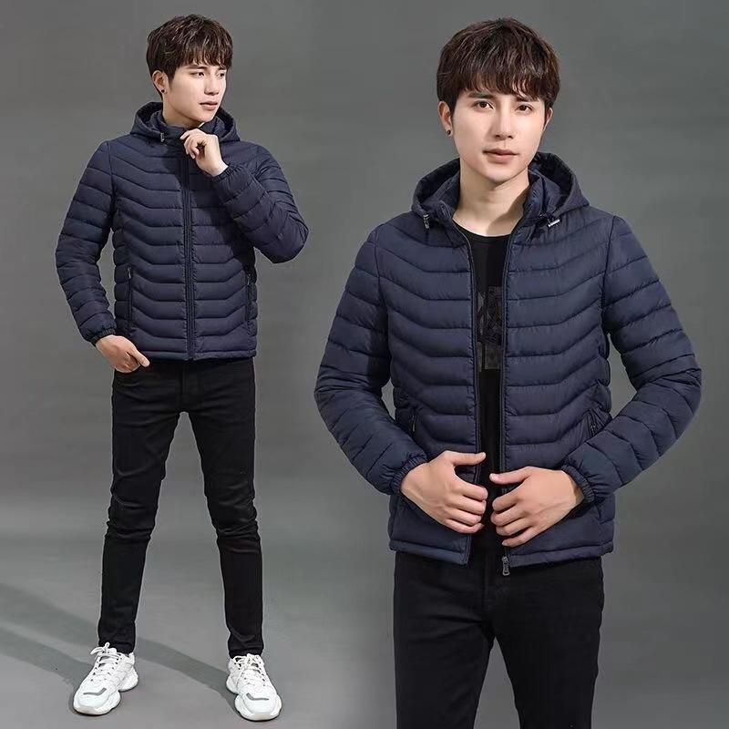 Down cotton-padded men's short stand-up collar hooded warm cotton-padded clothes large size youth men's casual autumn and winter jacket