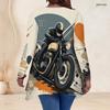 Women Plus Size V Neck Long Sleeve Motorcycle Printed Asymmetric Hem Tunic Top