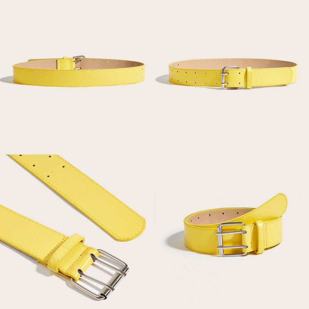 Simple Solid Color Metal Square Buckle Decoration Women Belt For Casual Denim Outfits