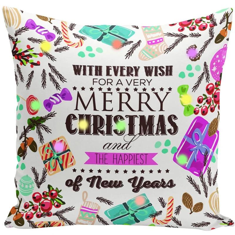 Led Christmas Pillowcase Cartoon Plant Creative Printing Luminous Cushion Cover Home Sofa Table Chair Decoration Pillow Cases