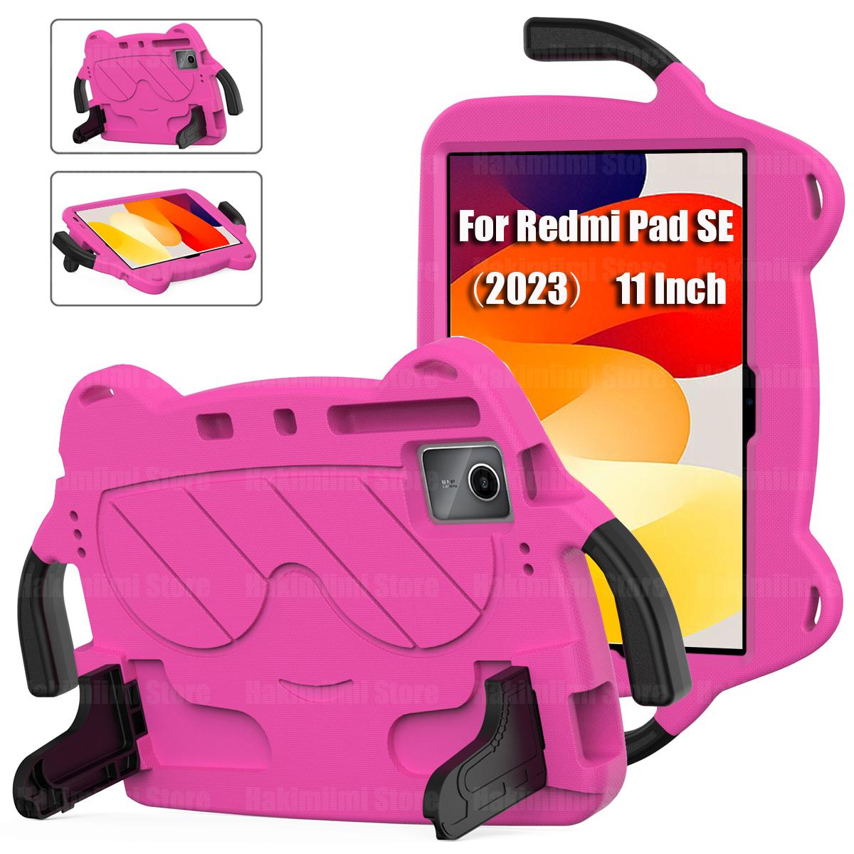 

Детский чехол для Xiaomi Redmi Pad SE (11 дюймов) 2023 с ручкой, противоударный, устойчивый к падениям, чехол Bring support для Redmi Pad SE 11 2023 Redmi Pad SE ярко-розовый