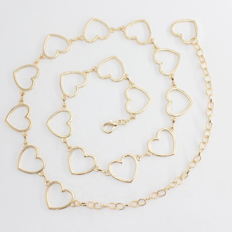 Ladies Gold Silver Love Decorative Belt Dress Metal Hook Waist Chain