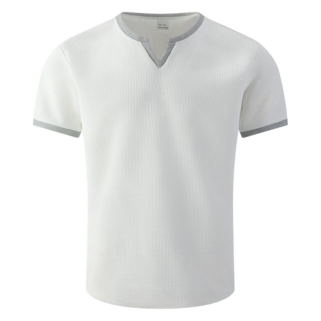 Men's Summer V-neck Top Casual Loose Short Sleeved Shirt