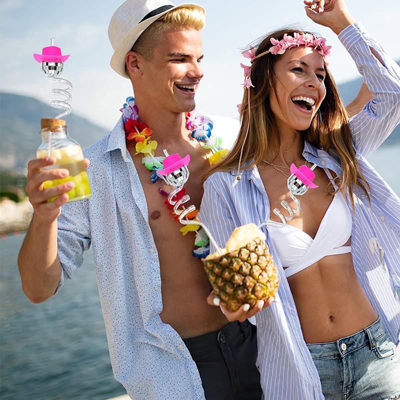 10Pc Mirror Cowboy Hat Disco Ball Straws Decorative Mini Disco Ball Straw Decor Disco Party Decorations for Wedding Birthday