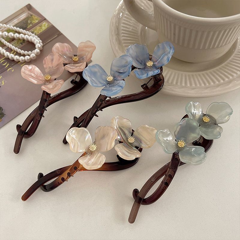 Elegant Flower Hairpin for Women Girl Simple Solid Plastic One Word Twist Clip Hairpin Shark Clip Headwear Hair Style Accessorie