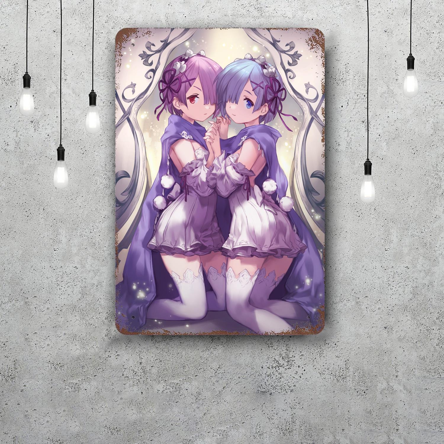 

ram rem anime Classic Poster Rusty Metal Plaque Retro Decorative Plate Bar Man Cave Garage Club Metal Sign Wall Decoration 20x30cm（7.8x11.8inch）