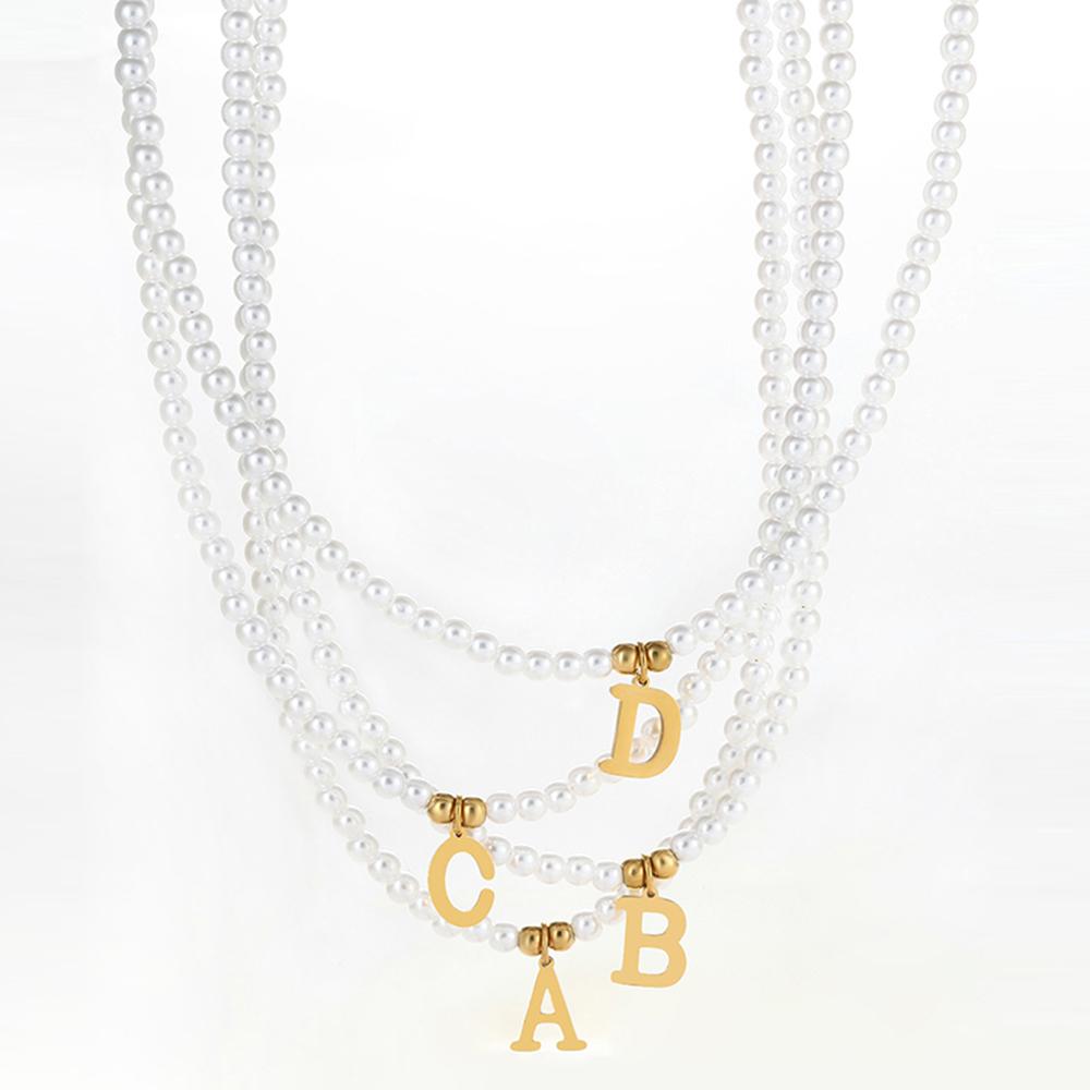 Collana con ciondolo iniziale in lettere di acciaio inossidabile fai da te nome Collane con perle simulate per donna Choker con perla Gioielli da donna