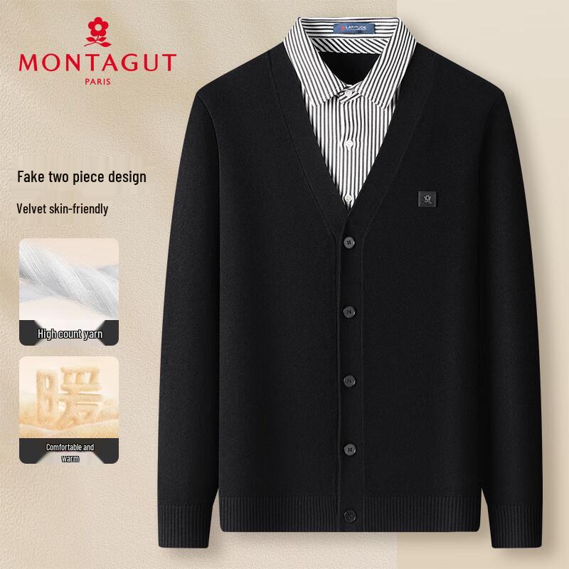 

MONTAGUT Men s Faux Two-Piece Knitted Pullover Sweater 3XL