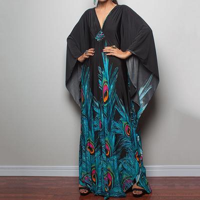 Tie Dye Kaftan Dress, Casual Beach Summer Maxi Cover Up Maxi Dress, Women's Clothing