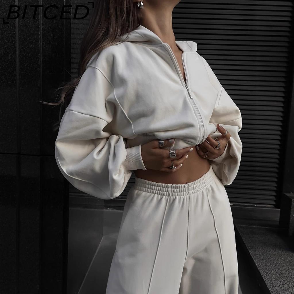 BITCED Casual American-style Autumn/winter Cardigan Set Sporty Streetwear-inspired Long-sleeved Women's Jacket and Trousers Two-piece