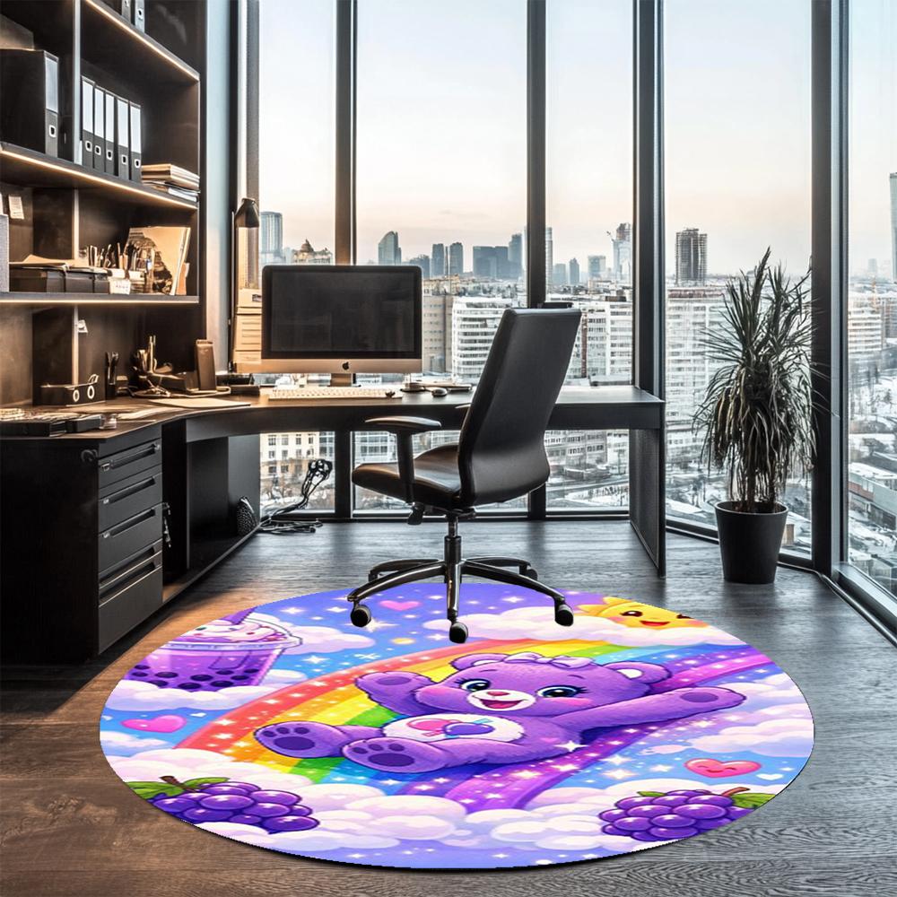 Bear Printed Round Rug Carpet Chair Rug Area Rug Entryway Doormats,for Office Chair Living Room Bedroom Kitchen Room.