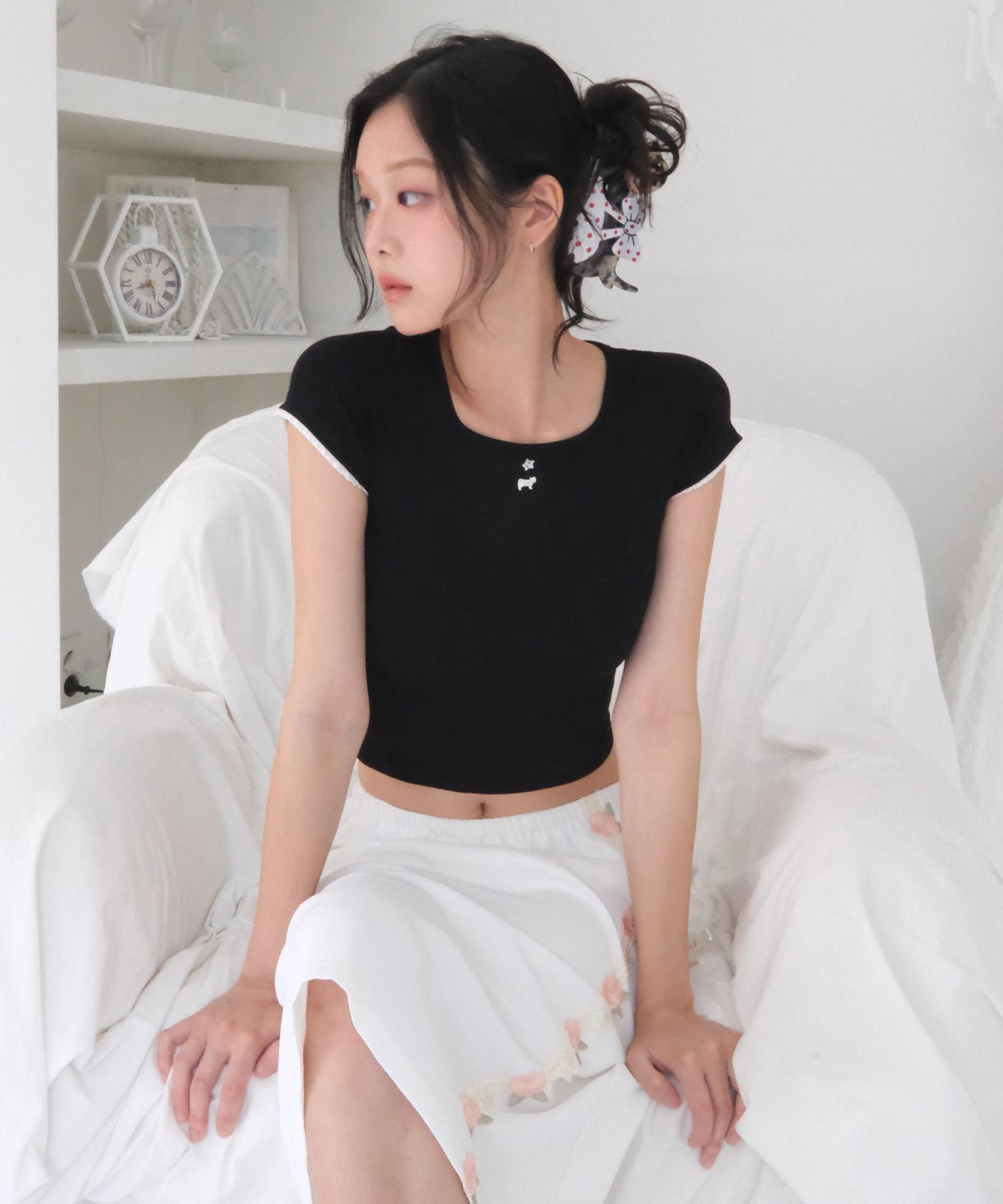 Si Wol 107 Kitten Crop Tee (Black) Black/Free