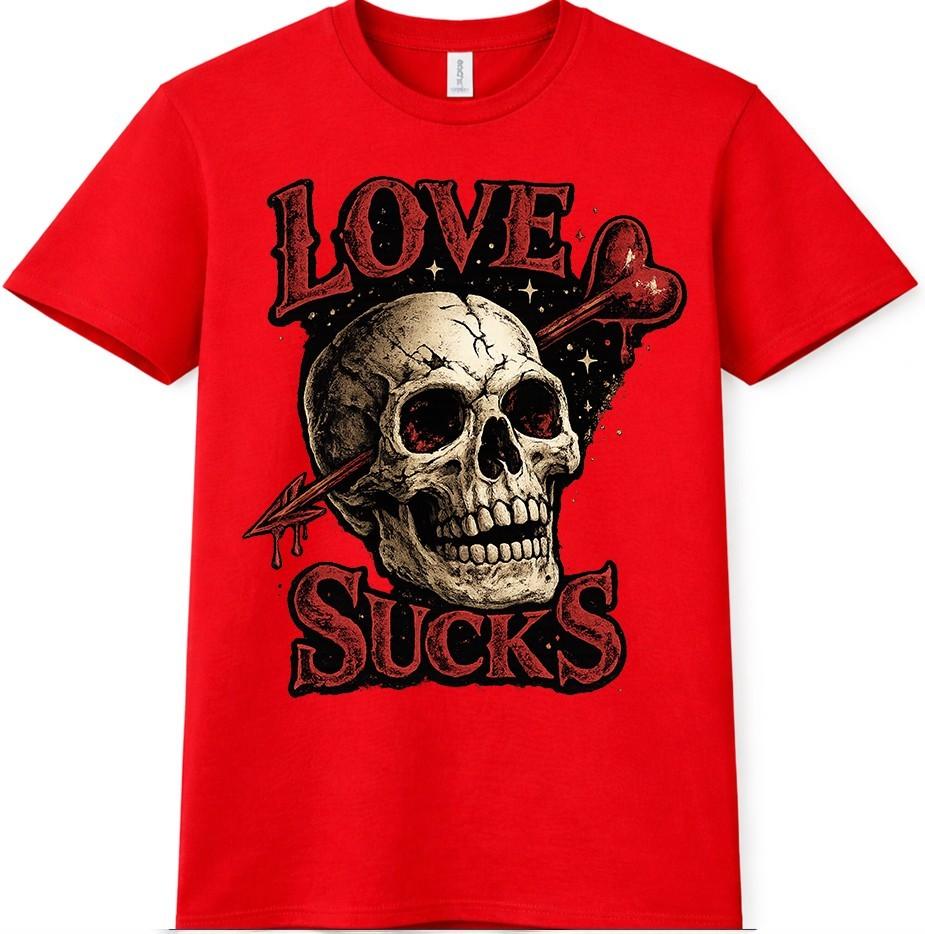 Skull TShirt Love Sucks Gothic Valentine Heart Arrow Tattoo Style Tee S