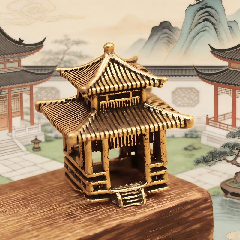 Brass Ancient Architecture Figurines Home Decor Chinese Ancient Buildings Pavilions Fairy Garden Miniatures Fish Tank Decoration