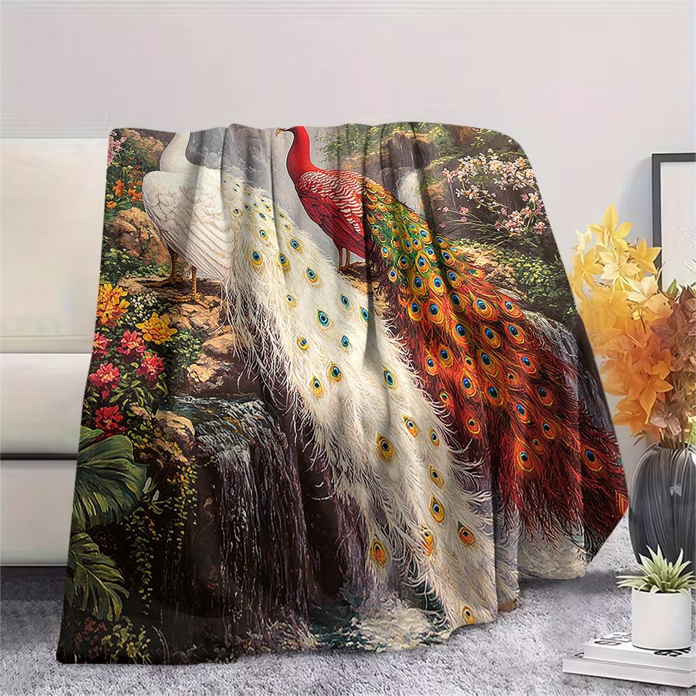 Peacock Print Flannel Blanket, High quality Comfortable for All Seasons, Home Decor, Warmth and Comfort, Perfect for Christmas Gifts