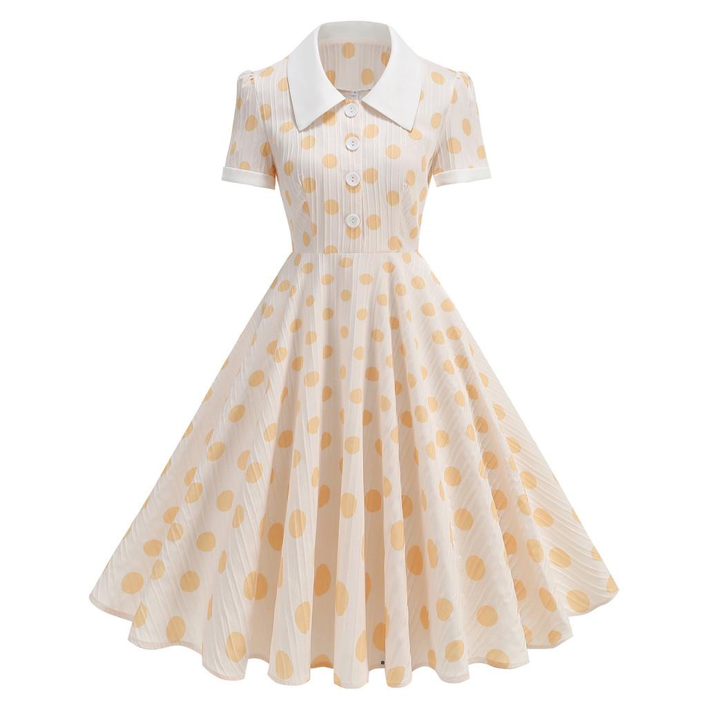 Vintage Polka Dot Dress With Spliced Details For Casual Outings And Parties