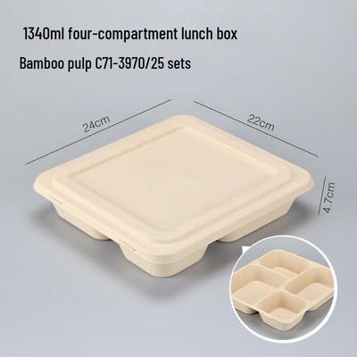 JingJingRS Bambuspulp 4-Fächer Einweg-Essensbox