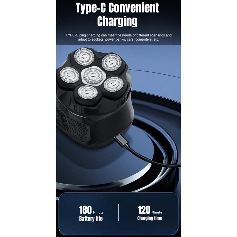 Efficient Men's Bald Head Electric Razors Digital Display Shaver Portable Beard Trimmer for Travel and Home Use