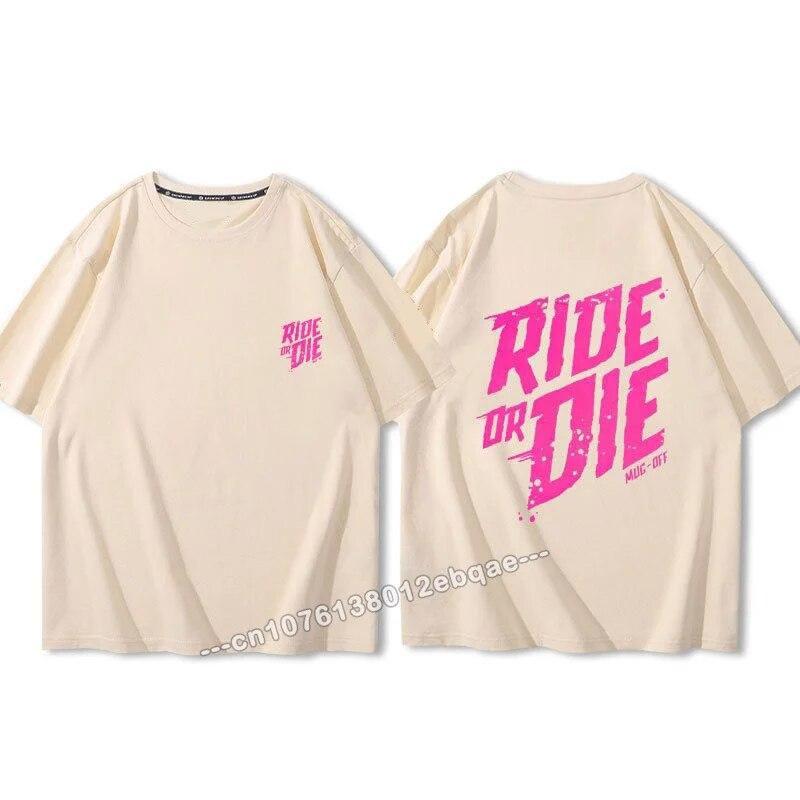Ride Or Die Letter Print Bavlněné tričko Móda Značka Krátký rukáv Topy Unisex Ženy Léto 2023 Nová cool trička Volné Unisex oblečení