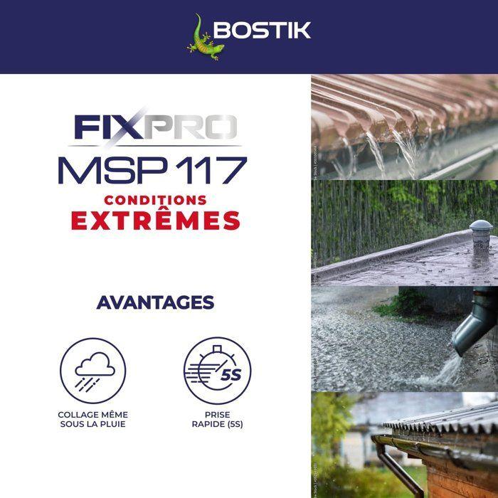 Mastic colle - BOSTIK - Fixpro MSP 117 - Conditions extrêmes - Intérieur/extérieur - Blanc - Cartouche 290 ml