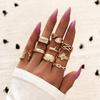 Ring, Fashion Letter Angel Leaf Mesh Ring, Personality Spring 9-Piece Gold Plated Set Ring