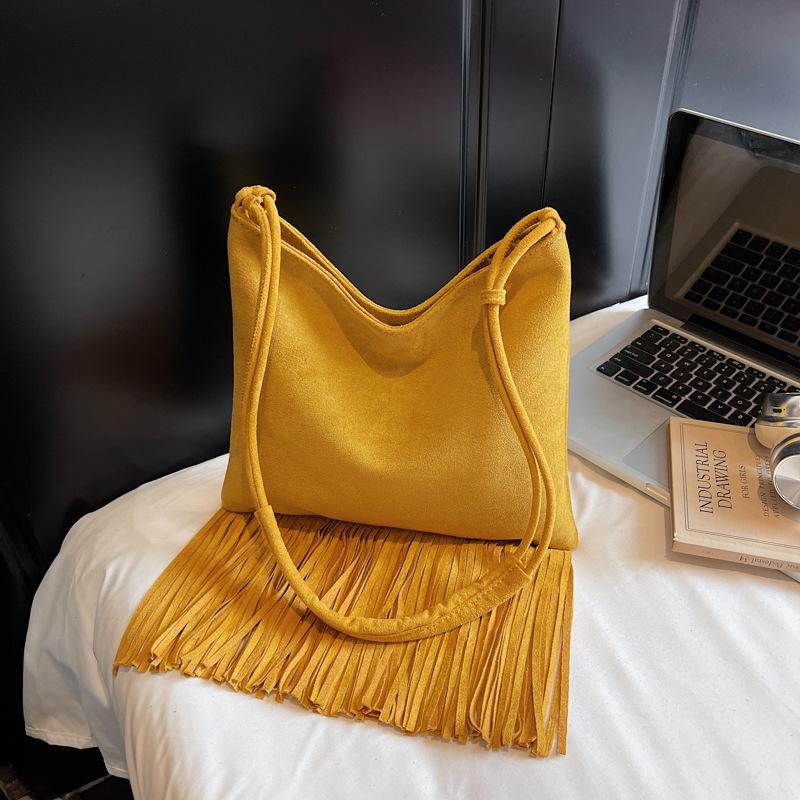 

Ретро сумка женская новая городская простая модная на плечо сумка-мессенджер повседневная сумка-тоут с бахромой жёлтый