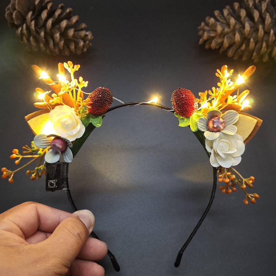 Glowing Reindeer Berry Antler Headband for Christmas & Halloween Parties