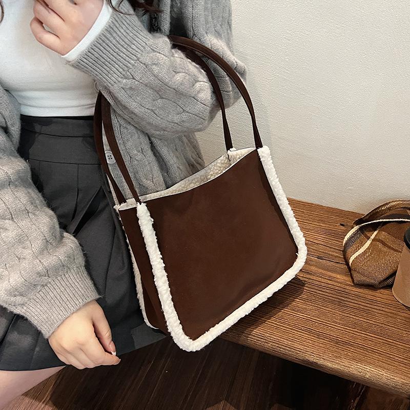 Trendy Fashion Composite Plush Bag Tote Bag Double-Sided Available Shoulder Bag Lamb Wool Matte Tote Bag