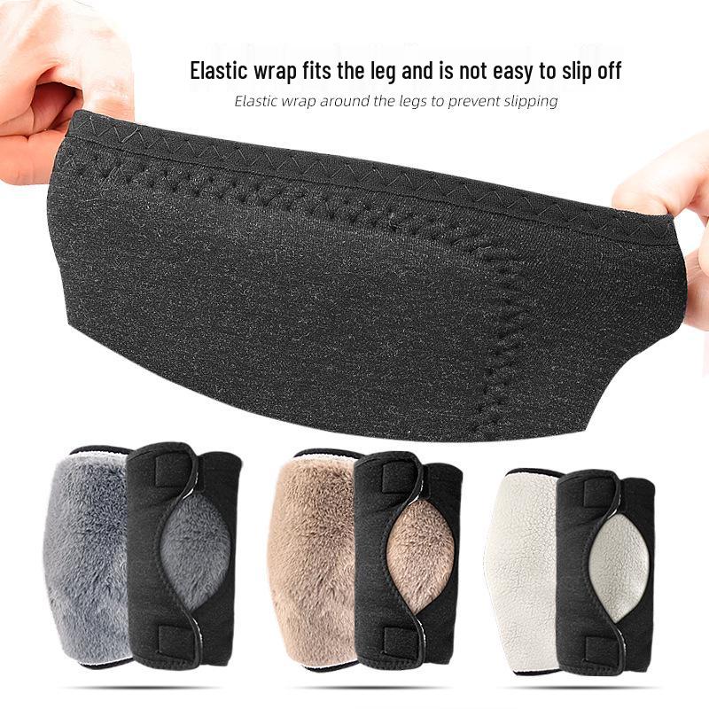 Unisex Double-Layer Lambswool Knee Pads - Thickened, Velvet, Velcro Fastened, Warm Insulation for Autumn/Winter