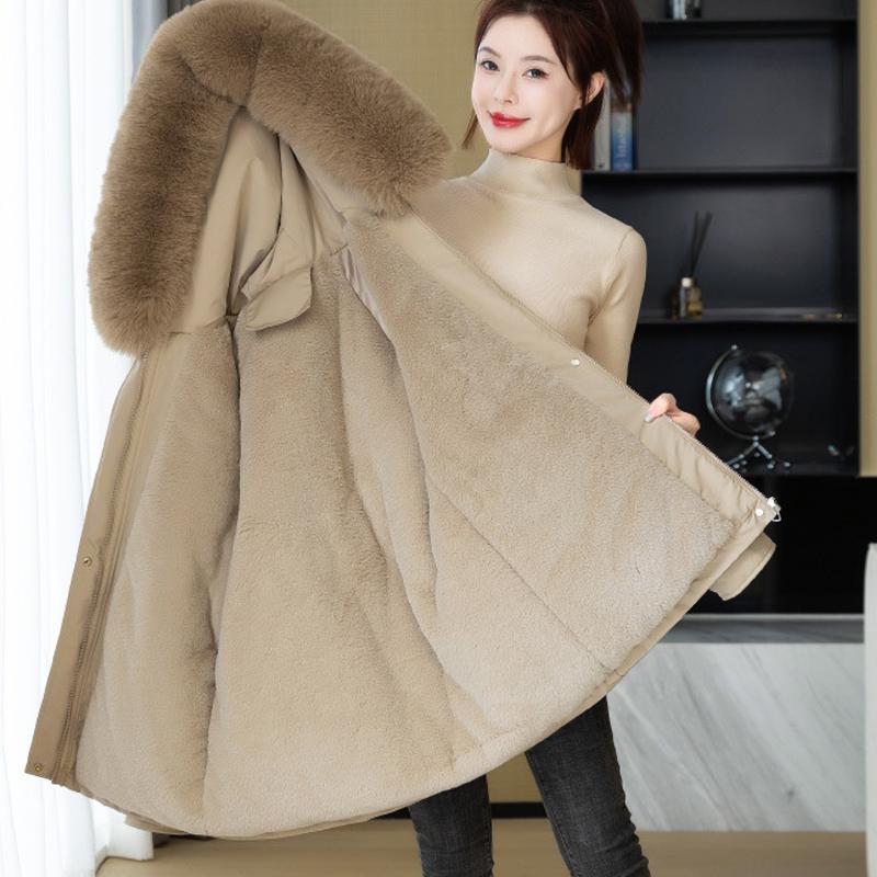 Parker Women's Winter Fashion Velvet Hooded Jacket Fur Collar Warm Women