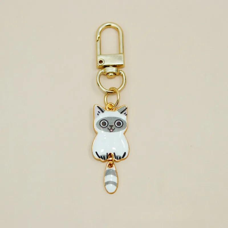 Cute Cat Keychain Cartoon Wagging Tail Cats Key Ring Metal Animal Pendant for Earphone Case Bag Accessories Pet Lover Gifts
