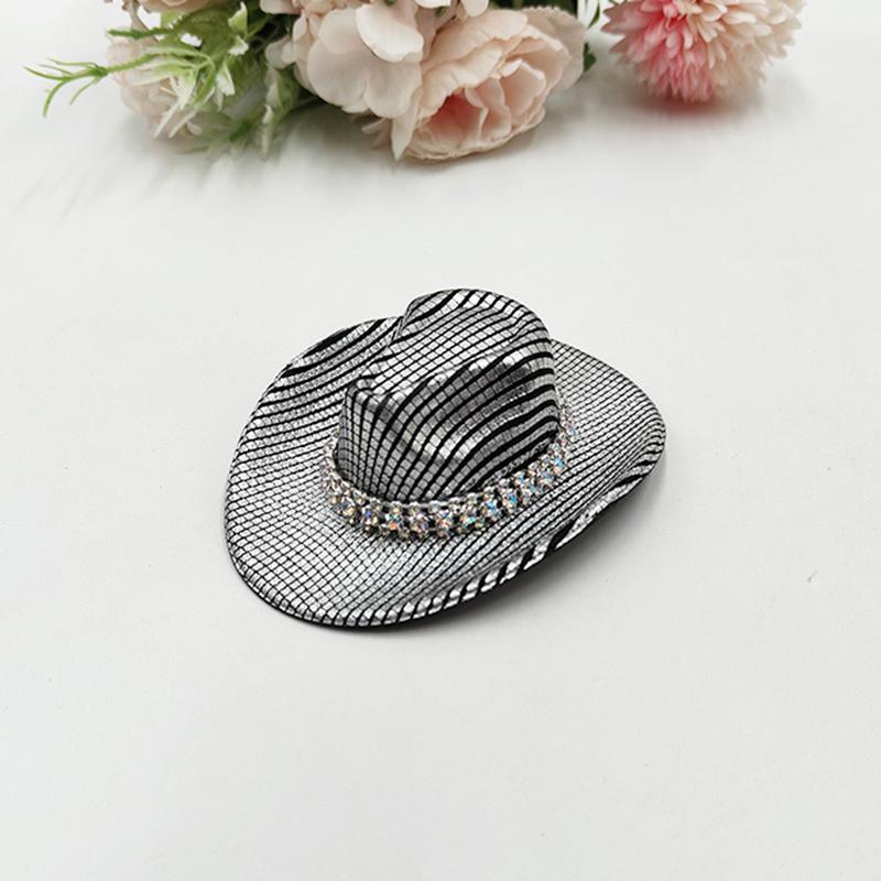 Holographic Neon Glitter Mini Cowboy Hat Western Theme Party Decoration Shiny Prop for Birthday Festival Events