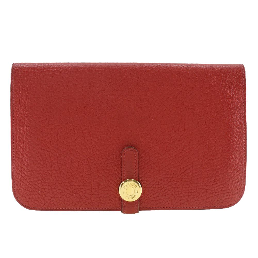 

HERMES Dogon Purse Red / Gold Hardware Togo Women Used