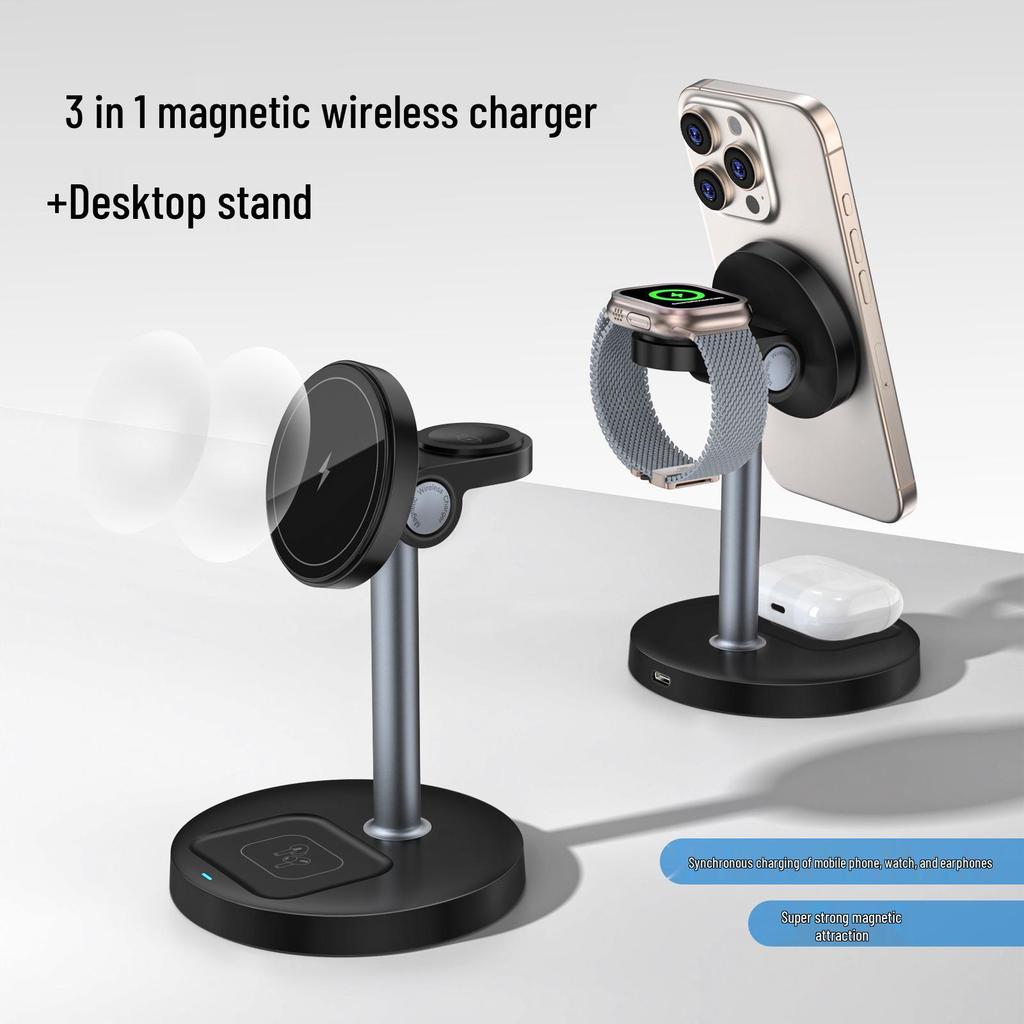 15W 3-in-1 Magnetic Wireless Charger Stand – Bestselling Desktop Charging Stand 2025