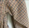 [USED] Brown Check Double-Breasted Coat, No-Collar Long Coat, Korean Style