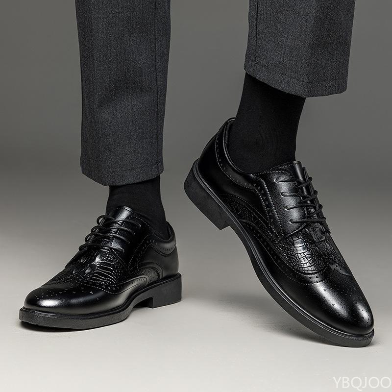 Fashion Fashionable Retro Men's Leather Shoes with Lace Up Business Formal Pointed Leather Shoes Breathable Low Cut Casual Men's Shoes