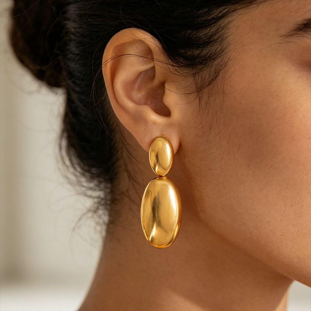 European and American Design Stainless Steel Oval Fan Earrings with a Bright Finish for Women