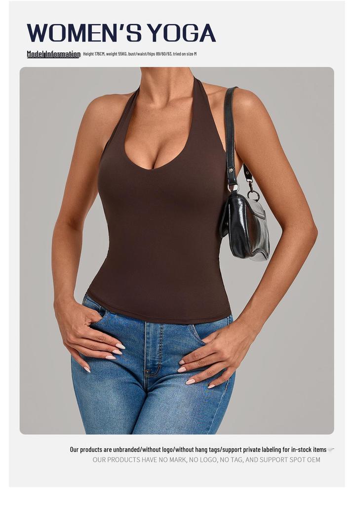 Women's Euro-American Halter Sports Vest: Tummy Control, Open Back, Breathable, Quick-Dry Yoga Top