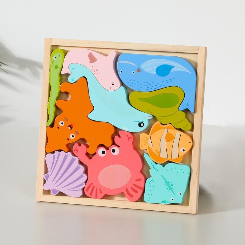 Wooden Puzzle Children Cartoon Forest Animals Tetris Large Building Block Three-dimensional Puzzle Parent-child Toy