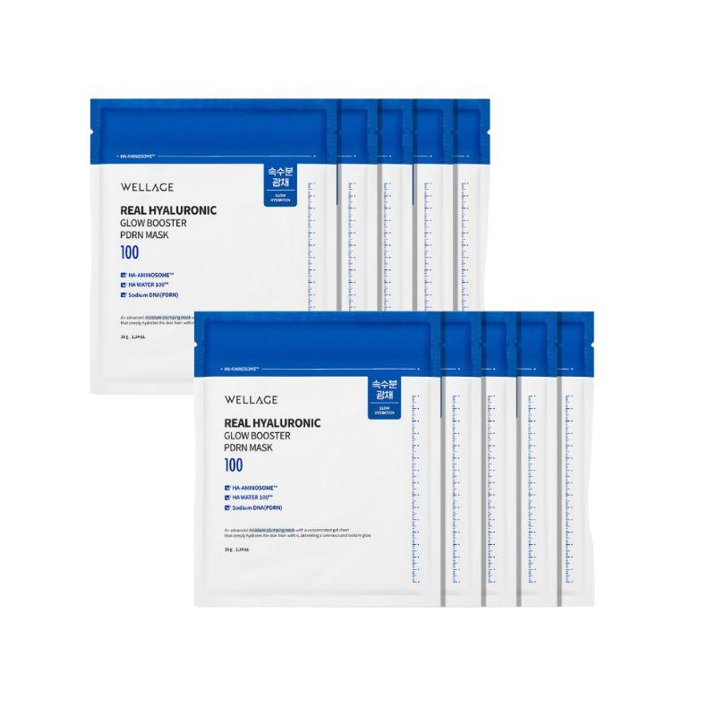 

Wellage Real Hyaluronic Glow Booster PDRN Mask 38g x 10ea – Intensive Hydrating & Elasticity Sheet Mask