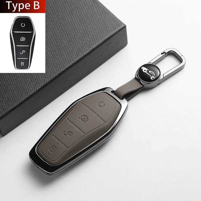 Leather Metal Car Key Case For BYD Han EV Dolphin Song Plus DMI Seagull Yuan UP Qin Pro Seal 06 Escort 7 Tang L Interior Parts