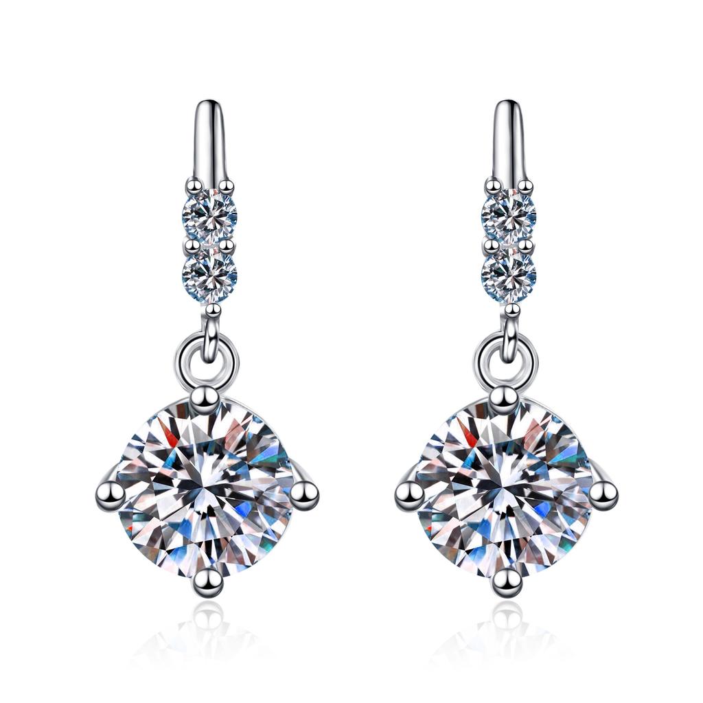 925 Sterling Silver Earrings Four -Claw Net Red Model 1 Caratson Stone Ear Ear