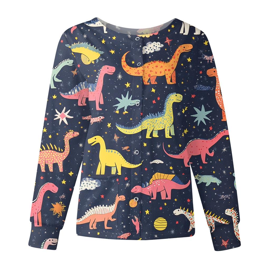 Women's Casual Fashion Long Sleeve Standing Lapel Single Breasted Cute Animal Printed  Workwear Jacket Tops