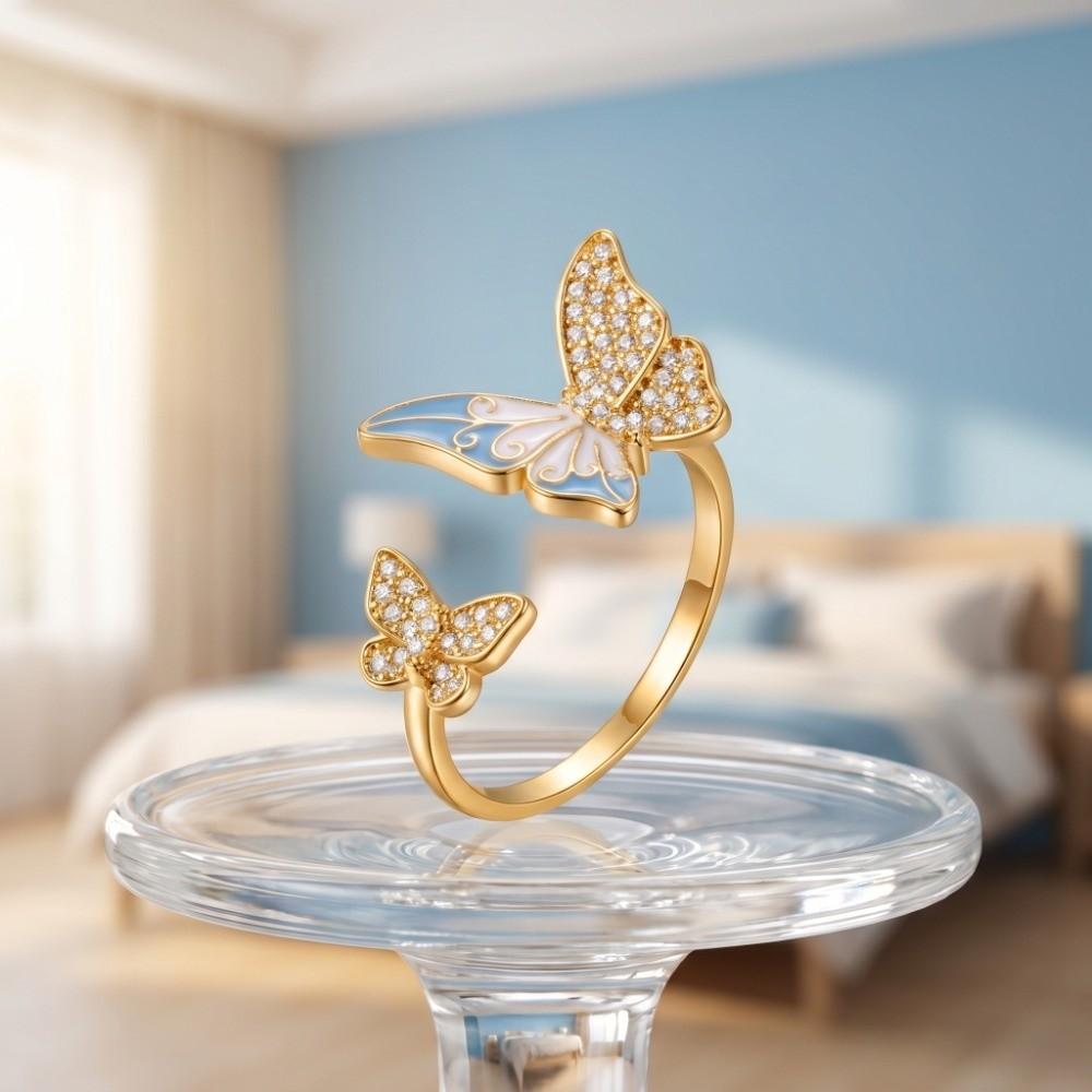 Enamel Butterfly Open Ring Elegant Finger Jewelry Gifts for Women Butterfly Zircon Ring Girls
