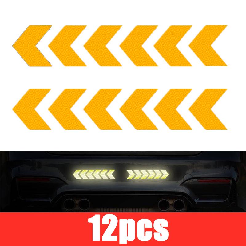 12 Pcs/Set Reflective Arrow Sign Tape Warning Safety Sticker for Car Bumper Trunk Reflector Hazard Tape Motorcycle Accessories